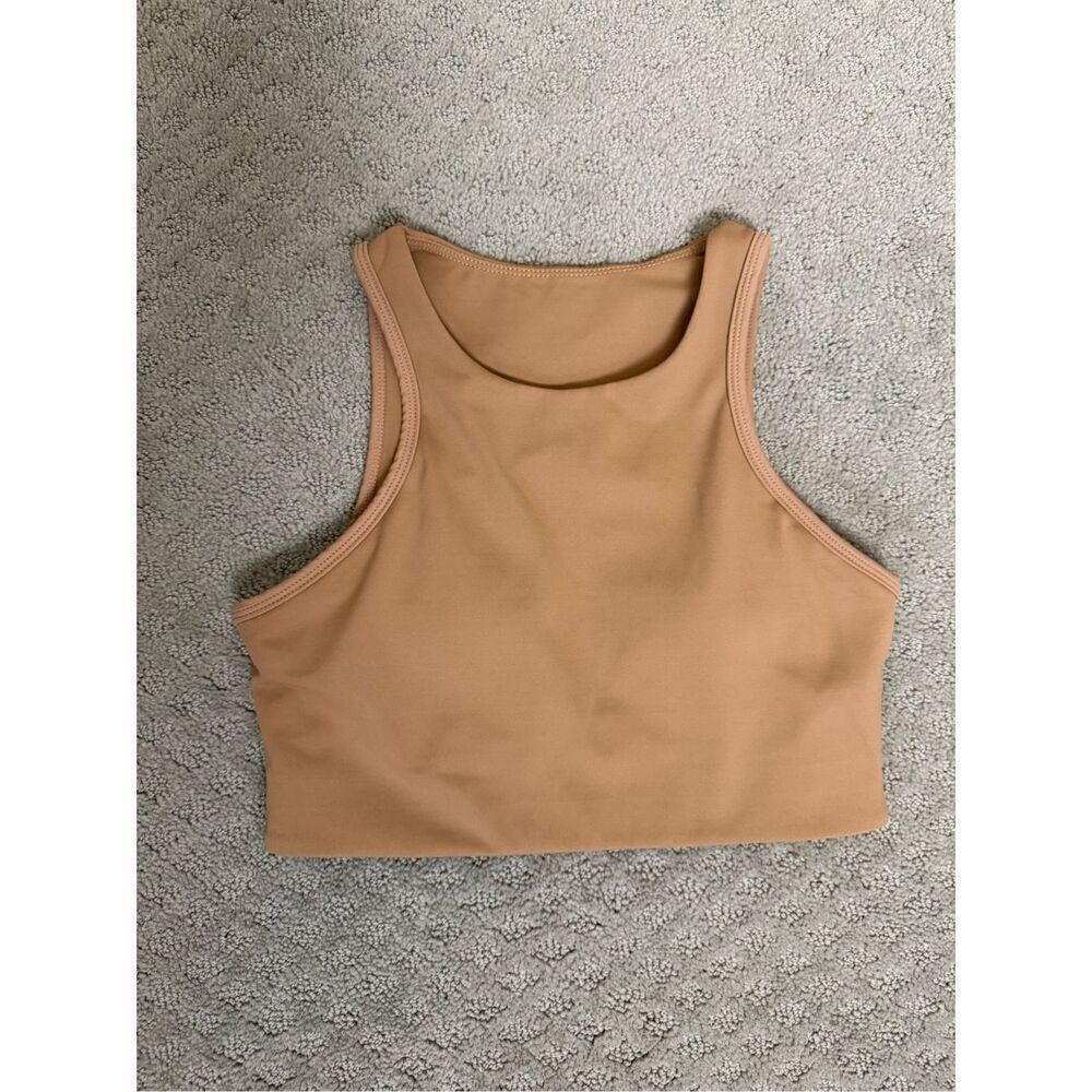Allfenix Camel Color Tan High Neck Padded Sports Bra Medium